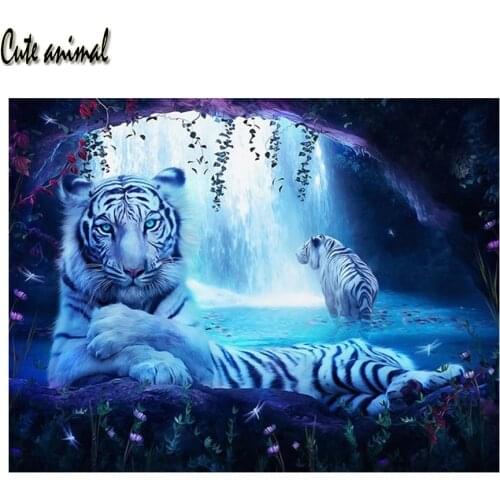 Rhinestones Painting Diamond Embroidery white tigers aniaml 5d Diy Diamond Painting Cross Stitch Full Square Mosaic Home Decor