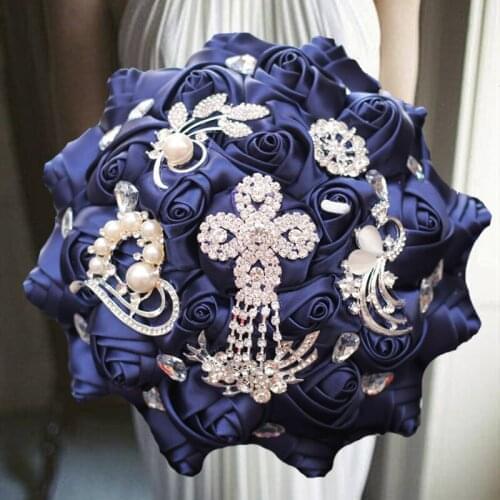 1pc/lot Navy Wedding Bouquet with Rhinestone for Bridal
