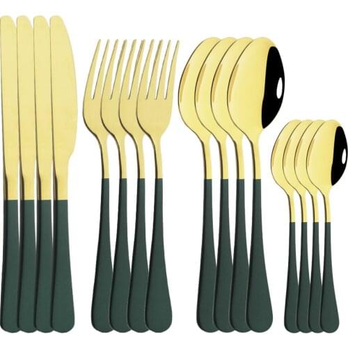 Tablewellware 16Pcs Cutlery Tableware Gold Spoon Set Stainless Steel Cutlery Set Kitchen Forks Knives Spoons Dinnerware Set New