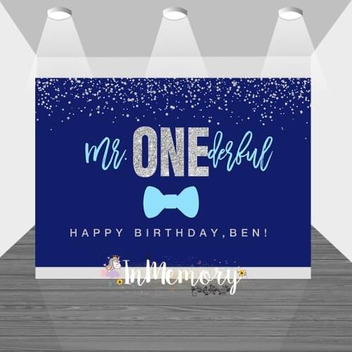 Navy Blue Mr Onederful Boy Baby Shower Photo Backdrop First Birthday Background Photography Props Photocall Vinyl