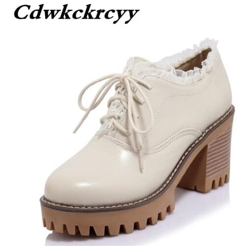 Spring and Autumn New style Korean Edition Student Women Shoes Lace Minimalism fashion High-heeled Women Shoes plus size 34-43