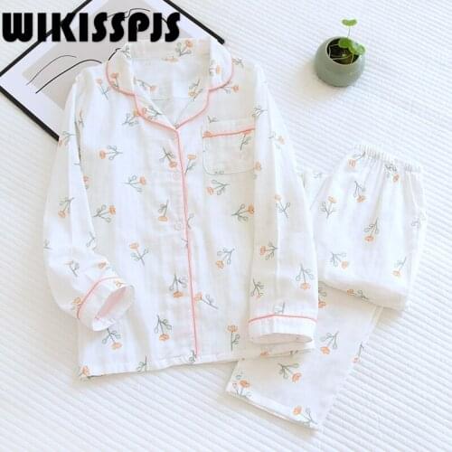 2021Spring Pajama Suit with Lapel and Long Sleeve Kawaii Pajama Two Piece Set Summer Pajamas for Teen Girls Pajama Set Women