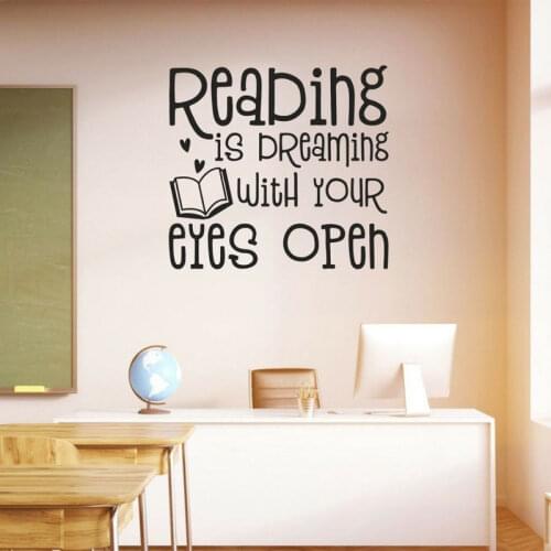 Reading Is Dreaming With You Eyes Open Quote School Vinyl Wall Sticker Classroom Book Decor Education Decal Wallpaper Mural S075