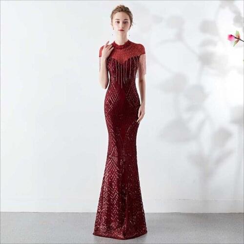Wine Red Tassel Chinese Wedding Dress Elegant Qipao Long Evening Dresses China Oriental Style Party Prom Gown Princess Clothes