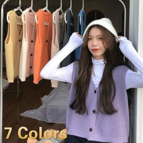 Sweaters Vest Women Autumn Colorful V-neck Single Breasted Knitted Sleeveless Loose All-match Casual Ladies Chic Korean Style
