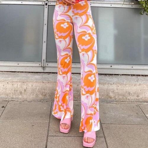 WomenS Flared Pants Full Floral Print High Waist And Ankle Trousers Spring And Autumn Casual Fashion High Street Personality