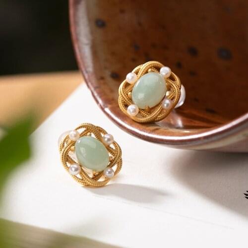 Natural Myanmar green jade earrings with 925 sterling silver earrings jewelry earrings for women gold earrings stud earrings