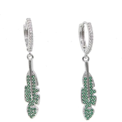 2019 Pendientes Mujer Hot Fashion Wholesale Jewelry paved green cz Leaves Dangling Long Statement Drop Earrings For Women Bijoux