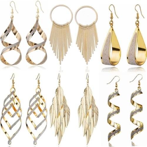 Jztop Bohemian Geometric Drop Earrings Woman Vintage Spiral Frosted Metal Tassel Dangle Earring Female Punk Statement Jewelry