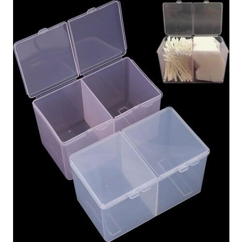 1Pc Double Grids Transparent Make-up Cotton Storage Case Box Cotton Swab Box