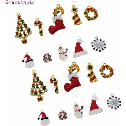 10pcs Alloy Mixed Style Christmas Bracelet Charms Tree Hat Santa Claus Necklace Pendants for DIY Jewelry Making Hadmade Findings