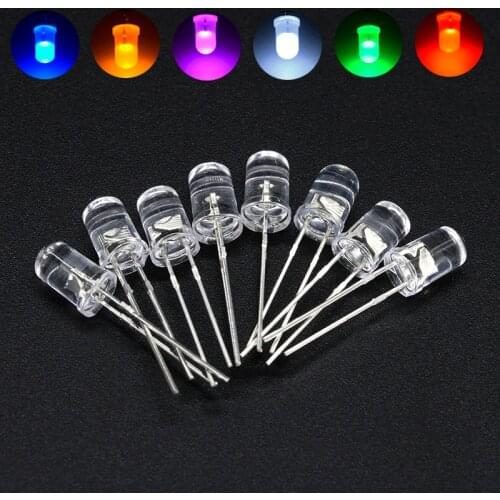 100pcs /lot Transparent Round 5mm super bright water clear Green Red white Yellow Blue Light LED bulbs emitting diode F5