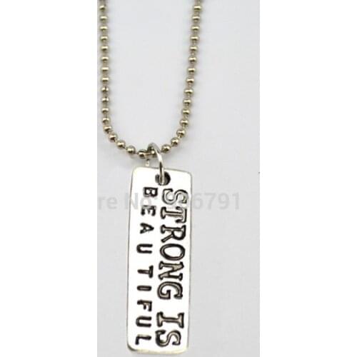 20pcs a lot antique silver plated strength is beautiful charms with bead chain sports Gym necklace