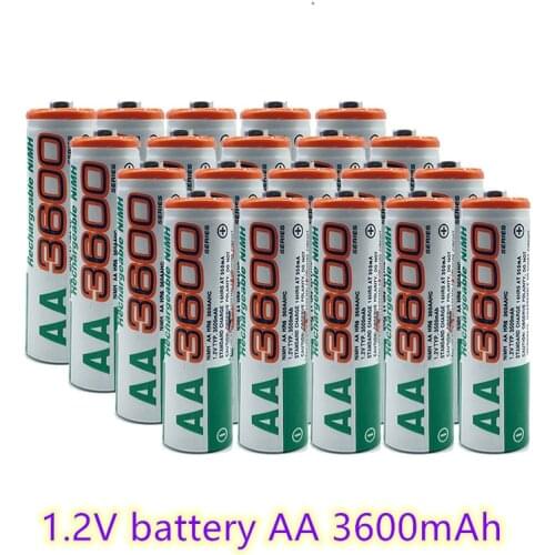 2021 100% new AA battery 3600 mAh rechargeable battery, 1.2 V Ni-MH AA battery, suitable for clocks, mice, computers 2