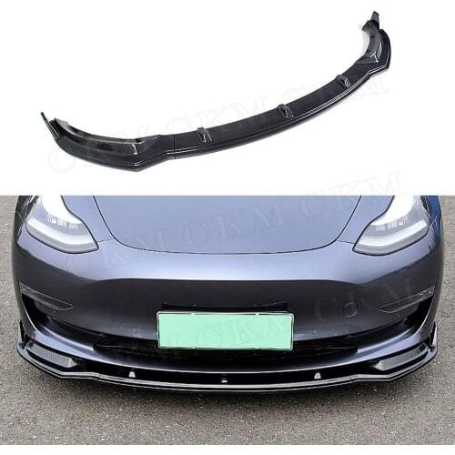 3PCS ABS Car Front Bumper Lip Splitters Spoiler Body Kits for Tesla Model 3 2017 up Gloss Matt Carbon look fiber
