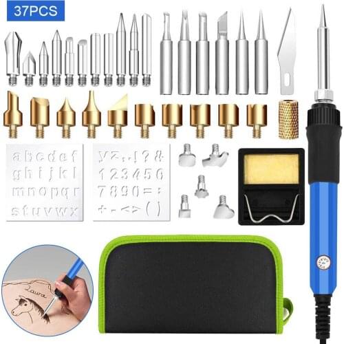 37Pcs 2 In 1 Welding Electric Soldering Iron Tools Kit for Wood Burning Carving Embossing JDH99