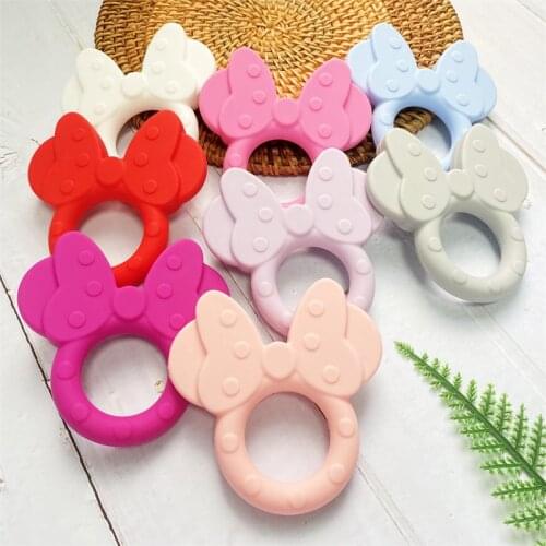 5/10pcs Silicone Teether Cartoon Mouse Head Animal Food Grade DIY Baby Teething Teether Toy Accessories Ring