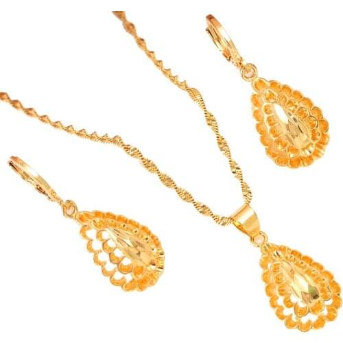 Bangrui Lovely Waterdrop Pendant Necklace & Earrings Set Gold wedding bridal Trendy Party Jewelry Sets For Women Gift
