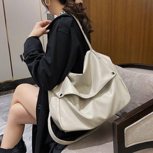 Big Soft Pu Leather Female Hobos Bag High Capacity Tote Bags for Women Large Shoulder Handbag Solid Color Crossbody Shopper Bag