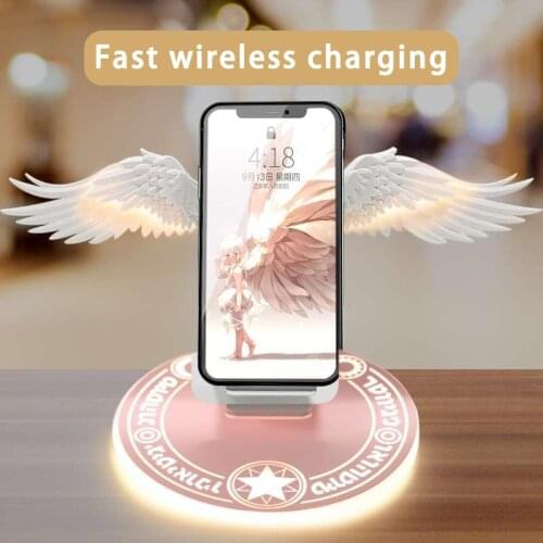 Fast Wireless Charger Mobile Phone Power Bank Universal LED Angel Wings Wireless Charging Dock Base10W Charger Cellphone ProH1-T