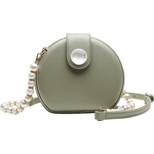 Elegant Female Round Bag Summer New Quality PU Leather Womens Designer Handbag Pearl Chain Shoulder Messenger Bag Purses #30
