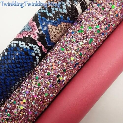 Mixed Colors Glitter Fabric, Python Snake Faux Fabric, Synthetic Leather Fabric Sheets For Bow A4 21x29CM Twinkling Ming XM740