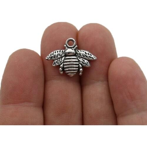 JAKONGO Antique Silver Plated Flying Bee Charm Pendants for Jewelry Making Bracelet DIY Accessories 16x21mm 10pcs