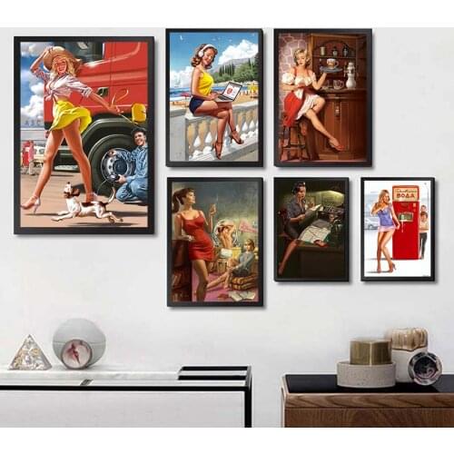 World War II PINUP GIRLS Classic Retro Coated paper Poster Sexy girl Decorative Painting Military Bar Cafe Home Room Decorb