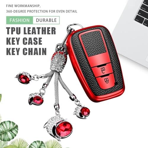 Leather TPU Car Key Cover Case Bag Shell Key Chain Holder for Toyota Camry Prado CHR Prius Corolla RAV 4 Protector Accessories