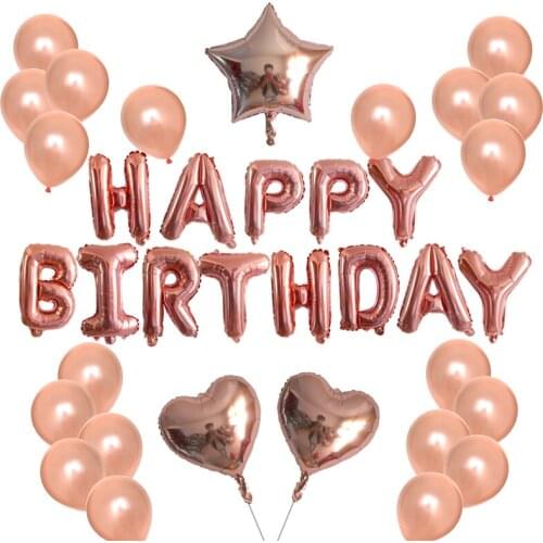 KUKUZHU Rose Gold Happy Birthday Balloons Champagne Wedding Decoration LOVE Baloons Heart Shaped Valentines Day Air Ballon