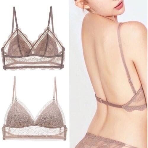 Summer Sexy Lace Bra Invisible Backless Triangle Cup Thin Bralette U Shape Beauty Back Wire Free Push Up Lingerie For Women