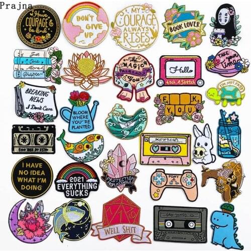 Prajna Cartoon Patch Letter Patches On Clothes Iron on Crystal flower Embropidered Patches For Clothing Anime thing Applique
