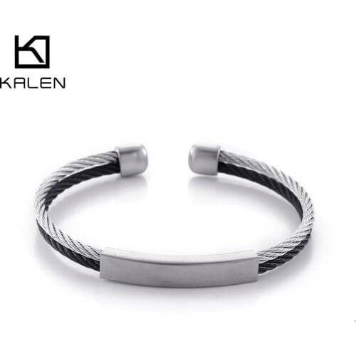 Kalen Cuff Bangles 316L Stainless Steel Mens Twisted Chain ID Elastic Barcelet Jewelry Custom