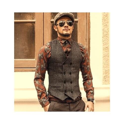 Mens Double Breasted Vest Men Dress Suit Vest Men Formal Grey Vest Suit Gilet Vest Slim Business Jacket Tops homme spring Male