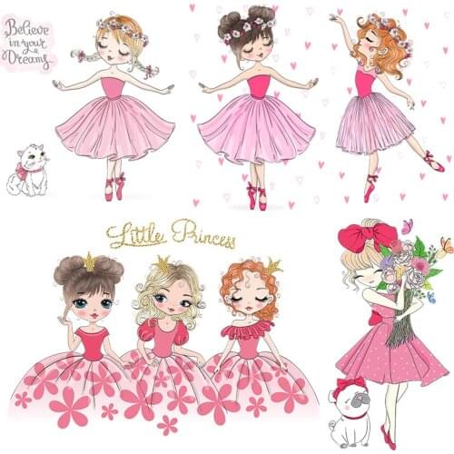 Ballet Girl Patches On Clothes Stickers Cartoon Little Girl Iron-On Transfers For Clothing Stripes Thermo Sticker Applique Badge