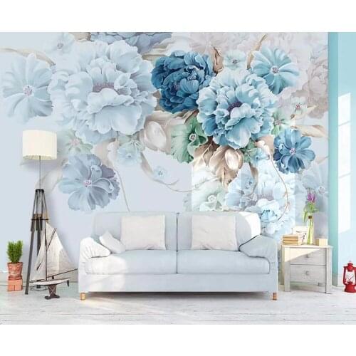 Bacal Custom wallpaper Nordic fresh hand-painted peony blue flower garden living room TV background wall painting 3d wallpapers