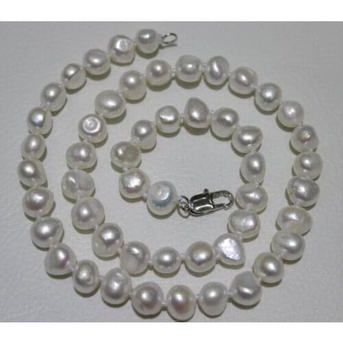 Stunning 2rows 9-10mm white baroque freshwater cultured pearl necklace s297