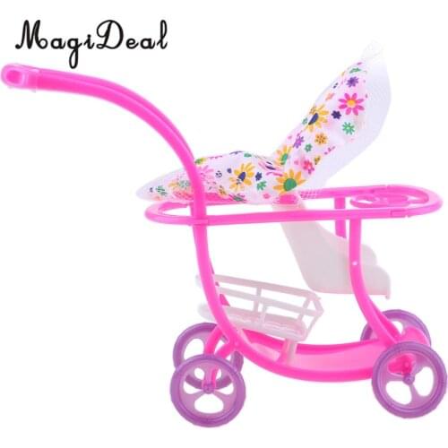 Lovely Plastic Mini Baby Doll Stroller Push Car Dolls Trolley Dollhouse Bedroom Decor Life Scenes Kids Toy