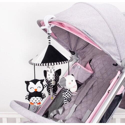 Soft Plush Baby Rattles for 0-6 M Black White Newborn Stroller Car Handbell Moblie Toy Crib Interactive Squeaker Hanging Doll