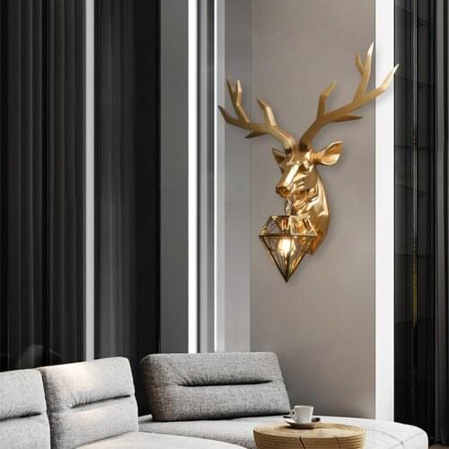 Retro Luxury Resin Wall Lamp Modern Creative Deer Wall Light Vintage Home Decor Bedroom Corridor Aisle Wall Sconce Light Fixture