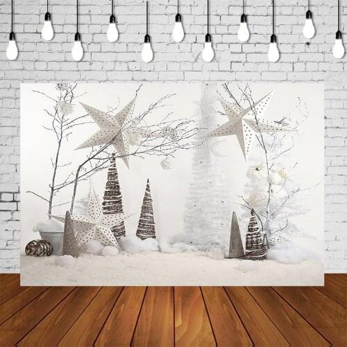 Christmas Backdrop Noel Kids Family Flowers White Stars Photo Backdrop Snow Background Portrait Studio Photography Banner Poster