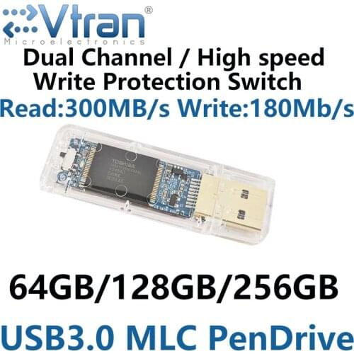 USB3.0 64G 128G 256G MLC USB3.0 WriteProtect Swit FlashDisk IS903 MLC pendrive Transparent SLC Disk metalcase Read Write210MB/s