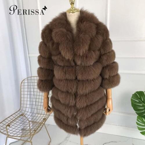 High quality Fur coat Luxury fox fur coat with big turndown collar Female Genuine Fox Fur Coat Jacket Outwear thick Warm