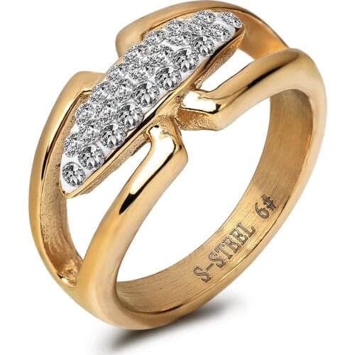 High Quality Gold Color Stainless Steel Finger Ring With Engagement Ring Crystal Wedding Jewelry For Women Anel