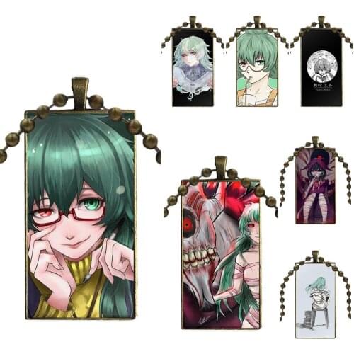 For Women Gift Eto Yoshimura Tokyo Ghoul Vintage Jewelry Bronze Color Glass Cabochon Choker Pendant Long Rectangle Necklace