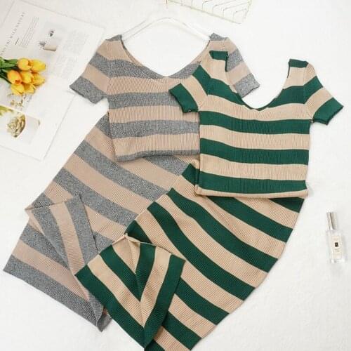 Sanishroly 2018 Autumn Women Striped Sweater Dress V-Neck Split Knitted Dresses Female Sheath Short Sleeve Dress Vestidos SE216