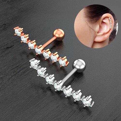 1PC Zircon Stud Earrings Cartilage Piercing Set Tragus Stainless Steel Earings Conch Helix for Women Fashion Body Jewelry 16G