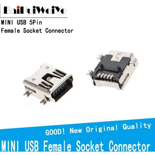 20Pcs/LOT MINI USB 5Pin Female Socket Connector B Type Female Jack Connector 4 Foot For Tail Charging Mobile Phone OX Horn Type