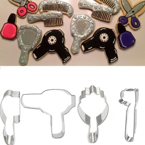 4pcs patisserie reposteria Comb Mirror Hair Dryer Nail Polish Cookie Cutter Fondant Cake Decor Tools Cupcake Biscuit Mold Baking