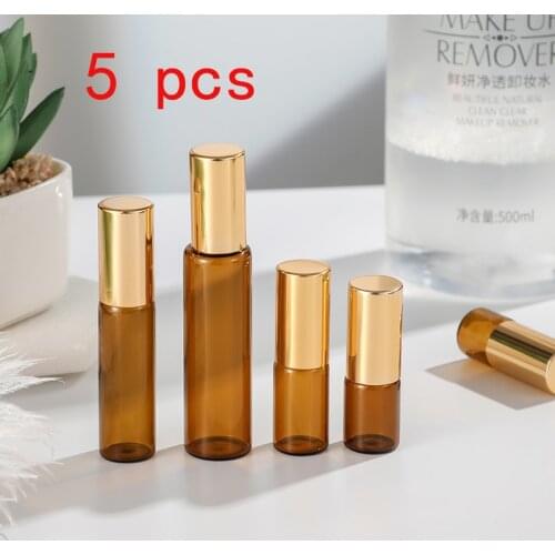 5pcs/lot 1ML 2ML 3ML 5ML Amber Roll On Roller Bottle for Essential Oils efillable Perfume Bottle Deodorant Containers with ball